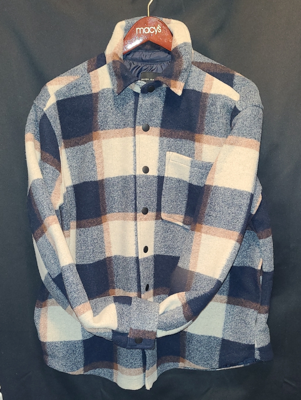 SILVER JEANS CO Men's Plaid Button-Up Jacket - Navy & Cream XL